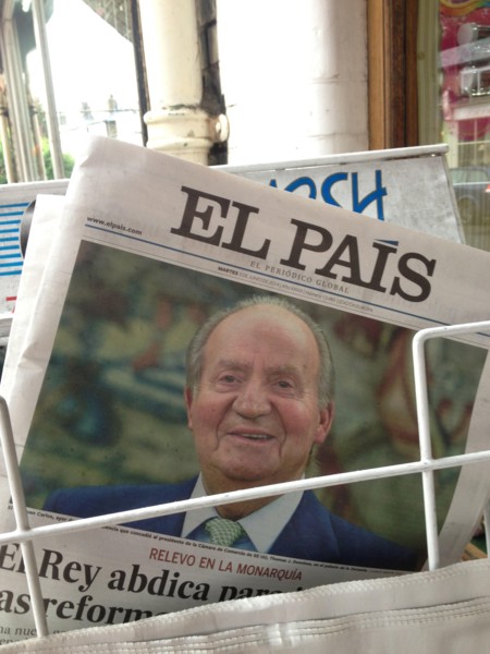 London UK. 3rd June 2014. Spanish newspaper El Pais  with a front page showing King Juan Carlos of Spain who has renounced the throne after 39 years and will be succeeded by his son Prince Felipe of S...