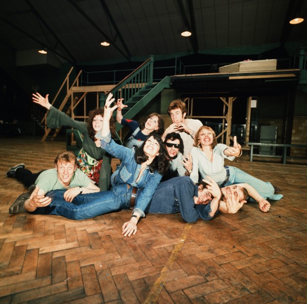 Richard Gere (centre denim shirt) as Danny Zuko seen here in rehearsal with the rest of the cast of Grease at a undisclosed rehearsal room in London, prior to their tour of the provinces before the sh...