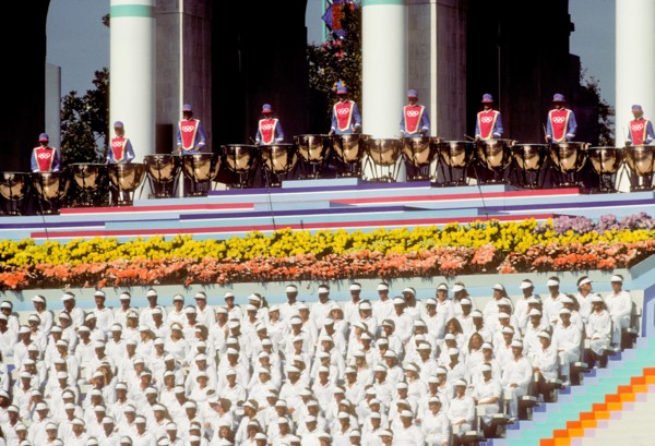 Musical performances during Opening Ceremonies at L.A. Memorial Coliseum during 1984 Olympic Games in Los Angeles.