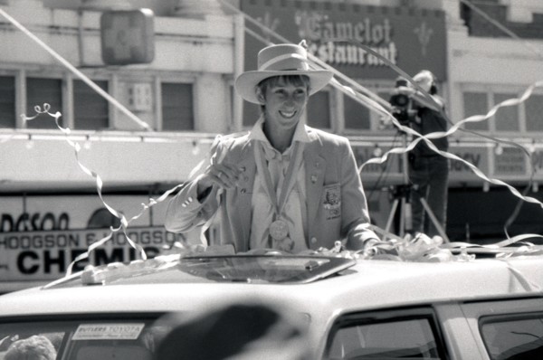 TOOWOOMBA, AUSTRALIA: 1984: Olympian Glynis Leanne Nunn faces the TV cameras in her home town in 1984 at Toowoomba, Australia. She had won a gold medal in the heptathlon competition at the olympic gam...
