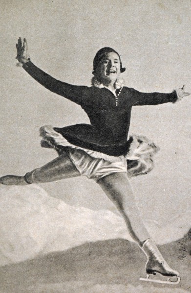 Photograph of Sonja Henie (1912 - 1969) at the 1932 Winter Olympic games. Sonja was a Norwegian figure skater and won gold in the Ladies singles.