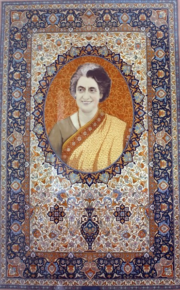 Indira Gandhi portrait on a textile carpet , late Indian prime minister