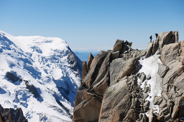 Mountaineers on summit, Chamonix, Haute Savoie, France