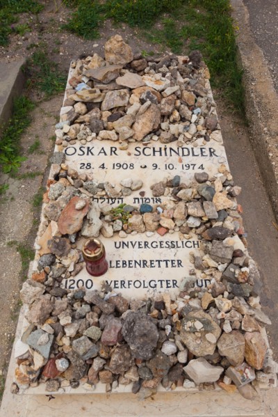 Israel, Jerusalem, Old City, Mt. Zion, gravesite of Oskar Schindler, Christian businessman who savd the lives of Jews during the Holocaust, 1939-1945