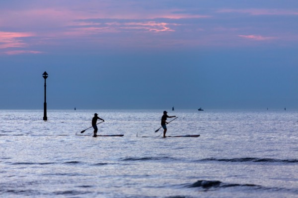 Dunkirk. France. 09.12.16. Stand up paddle surfing or stand up paddle boarding is an offshoot of surfing that originated in Hawaii.