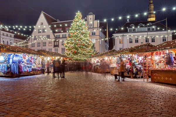 Central Town Hall Square in Christmas decoration. Tallinn. Estonia.