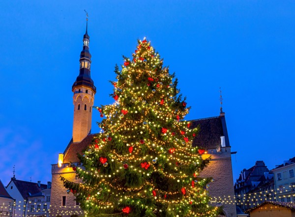 Central Town Hall Square in Christmas decoration. Tallinn. Estonia.