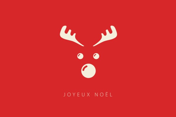 Merry Christmas lettering  in French (Joyeux Noël) with reindeer. Christmas card concept