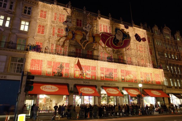 Hamleys toy shop Christmas light in regent Street W1 in december 2004
