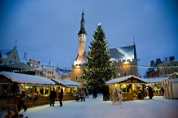 Christmas Market at the Town Hall Square in Tallinn, the capital of Estonia.