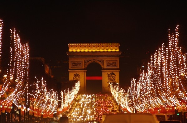 Arc de triumphs, triumphal arch, Christmas lighting, Champs Elysees, Paris, France,