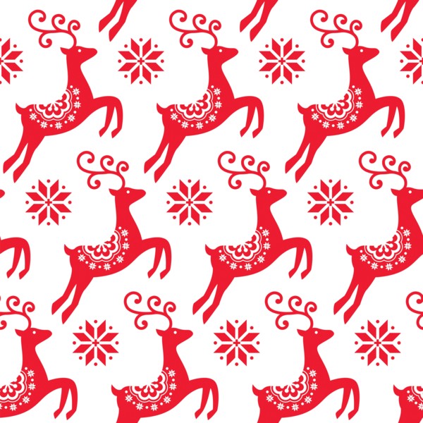 Scandinavian folk art Christmas vector pattern, Nordic red seamless design with reindeer and snowflakes  Xmas cute vector wallpaper, Norwegian repetit