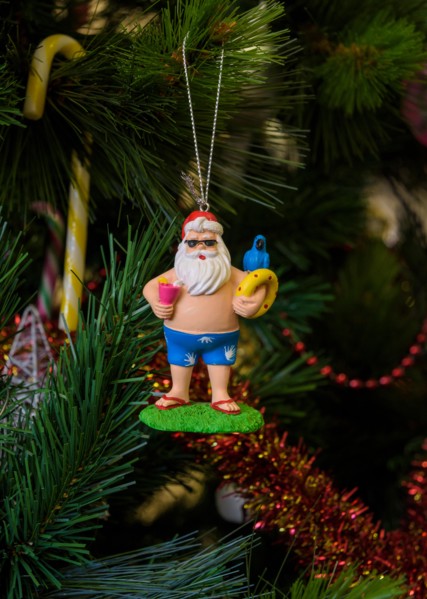 Australian Father Christmas decoration hanging on a Christmas tree in Australia