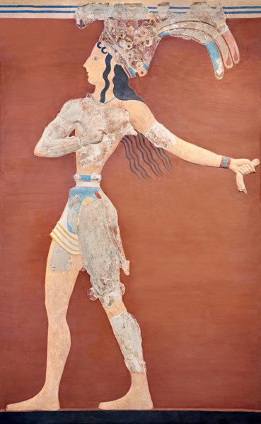Minoan 'Prince of the Lilies' wall art freco, Knossos Palace, 1600-1450 BCHeraklion Archaeological Museum.  An emblematic image of Minoan Crete this f