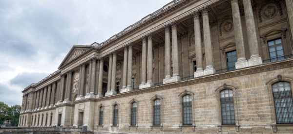 The colonnade of the Louvre Palace in style of classicism France Paris September 2017