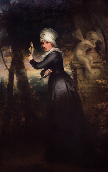 Sarah Siddons (1755-1831). English actress. Mrs Siddons with the Emblems of Tragedy. Painting by SIr William Beechey (1753-1839). Siddons, holding a tragic mask and a dagger, is shown with a monument ...