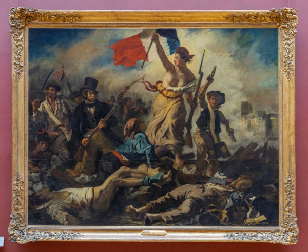 Paris, France - 21 05 2021: Louvre Museum. Denon wing. Liberty leading the people painting by Eugene Delacroix