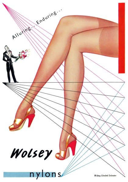 1947 British advertisement for Wolsey nylon stockings.