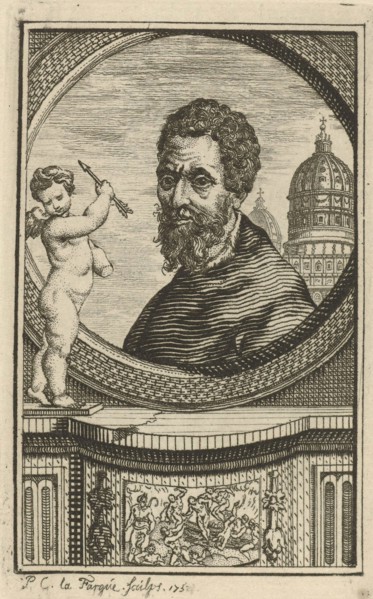 Portrait of the Italian artist Michelangelo, Portrait of Michelangelo Portraits of Italian artists , print maker: Isaac Lodewijk la Fargue van Nieuwland, (mentioned on object), 1752, paper, etching, h...