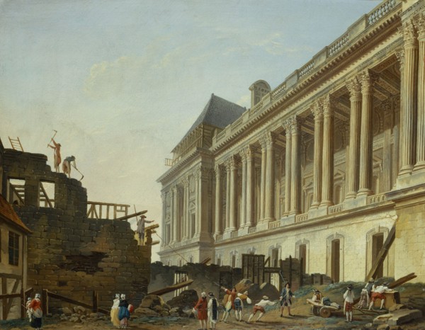 Pierre-Antoine Demachy. "Release of the Louvre colonnade (demolition of the Queen's stables), 1764". Oil on canvas. Paris, Carnavalet museum. 27025-5 Arrondissement, Louvre colonnade, construction, de...