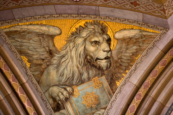 winged lion with book painting church