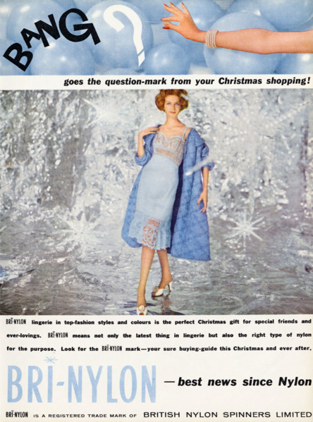 Colour advert for Bri-Nylon Lingerie in fashion magazine circa 1959