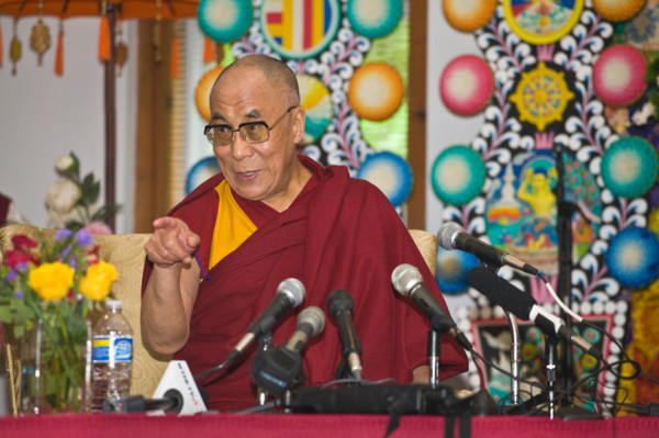 The 14th DALAI LAMA of Tibet at a press conference - BLOOMINGTON, INDIANA