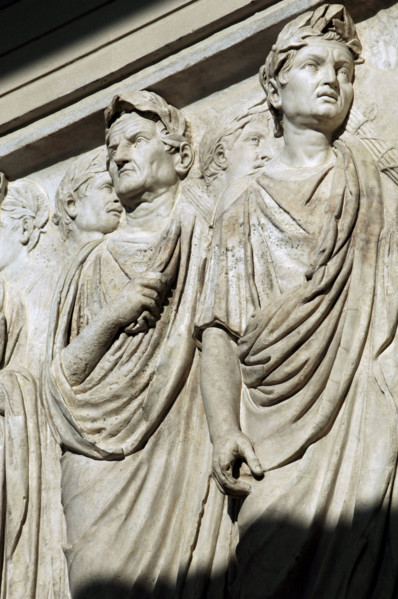 Roman Art. Italy. Ara Pacis Augustae. Processional frieze. Detail. Relief. Original North side. Museum of the Ara Pacis. Rome.
