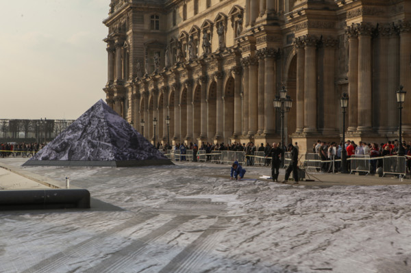 The street artist JR transforms the courtyard of the Louvre. For the 30th anniversary of the Louvre Pyramid, from March 26 to March 31, 2019 by instal