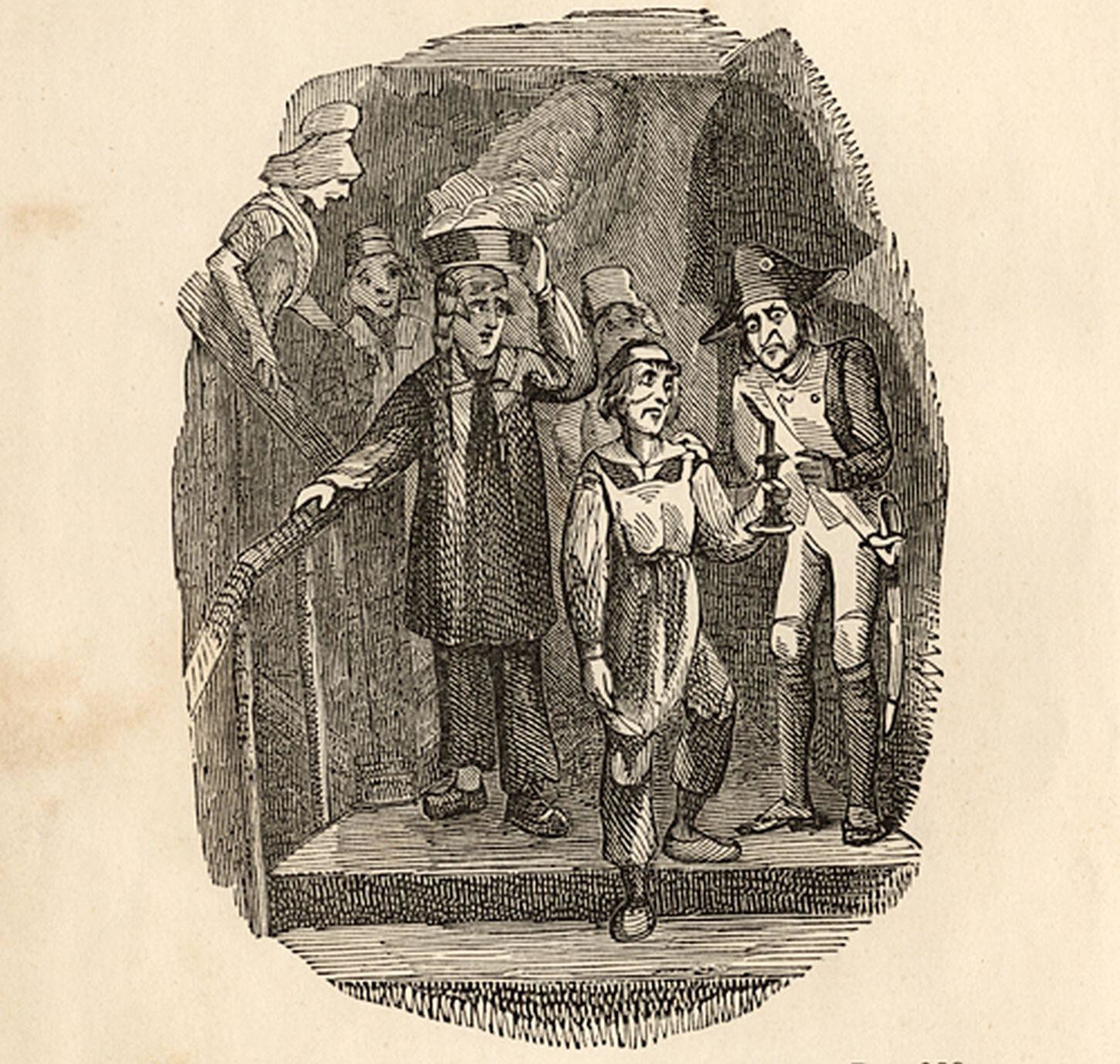 George Cruikshank - Vidocq escaping by means of the Fosse Family.