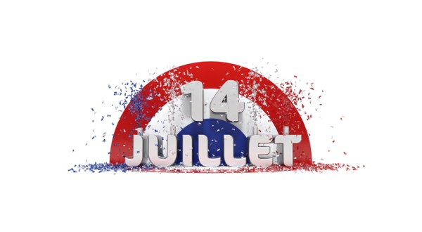 3D rendering illustration for the french national day. "Juillet" = "July"