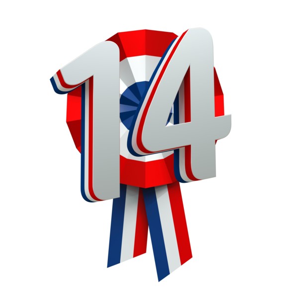 tricolor cockades and the text 14, France's national holiday - 3D rendering