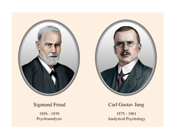 Sigmund Freud Carl Gustav Jung Portrait Modern Illustration