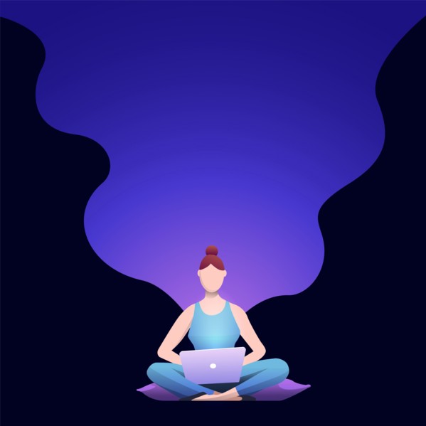 Home working, freelancing, online education, concept vector illustration. Girl sitting and using laptop.