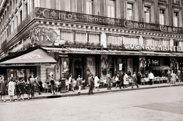 1960s CAFE DE LA PAIX ON PLACE DE L'OPERA AND RUE DE LA PAIX PEDESTRIANS AND DINERS AT OUTDOOR CAFE TABLES PARIS FRANCE - r18865 MAY001 HARS REAL ESTATE DE STRUCTURES CITIES GOURMET EDIFICE OPULENT 9T...