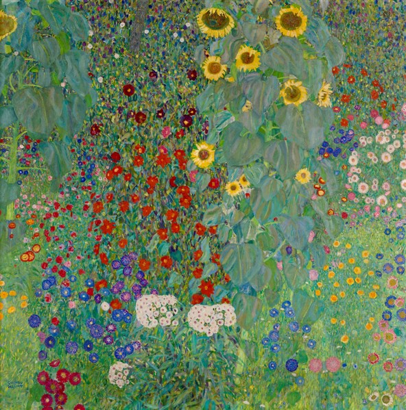 Gustav Klimt floral artwork - Cottage Garden with Sunflowers - 1907