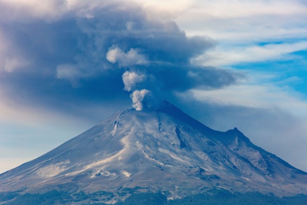 Eruption at Popocatépetl Volcano. Puebla, Mexico