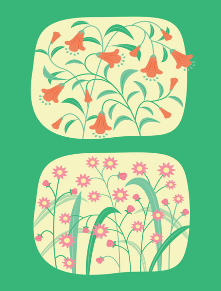 Set of Colorful Flowers Blooming Clip Art in Flat Design Illustration