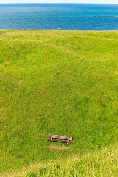 Bench in a closed depression with no sight at all, High Sea island Helgoland, North Sea, Schleswig-Holstein, County Pinneberg, North Germany