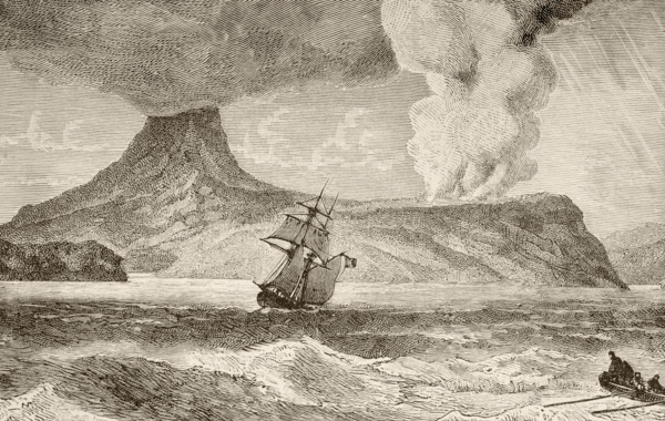 Krakatoa island, Indonesia, erupting in August 1883