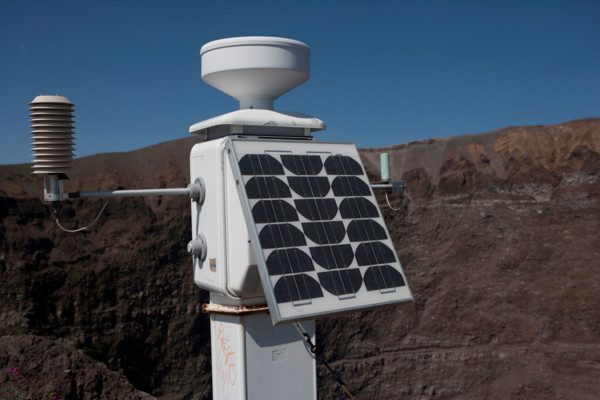 Volcanological monitoring station used in volcanology to detect impending eruptions of Mount Vesuvius. Monte Vesuvio, Italy.
