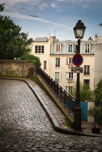 Alley on the butte of Montmartre in Paris, France