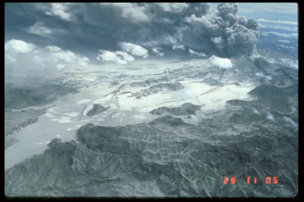 This image captures the ash plume from Mount Pinatubo’s eruption on June 29, 1991, over Marella Valley. The eruption of Pinatubo was one of the most significant volcanic events in recent history, impa...