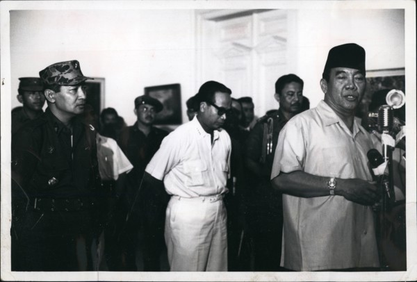 Mar. 27, 2012 - President Sukarno (Right) announces appointment Oct 14, 1965 of Maj Gen Suharto (left) as Army Chief of Chief. Suhar to replaces Lt. Gen Achmad Yani, who was killed by communist in abo...