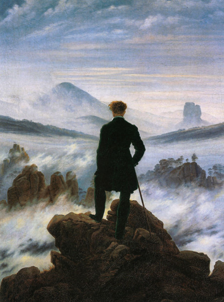 WANDERED ABOVE A SEA OF FOG  Painted in 1818 by German Romantic artist Caspar David Friedrich