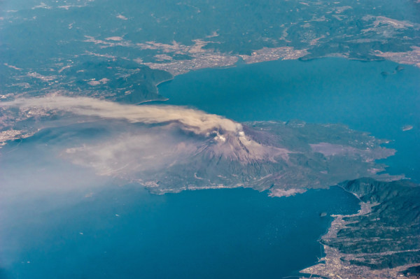 Aerial view of Sakurajima Island in Japan