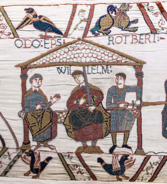 Scene 44 of the Bayeux Tapestry depicts William the Conqueror’s conquest of England, showing key events such as the Battle of Hastings and the Norman leadership.