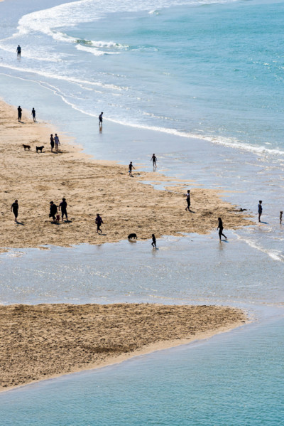 Seaside Crantock Beach Sea Sand Holidaymakers Silhouettes Silhouetted People Figures Shore Shoreline Evening Tourism