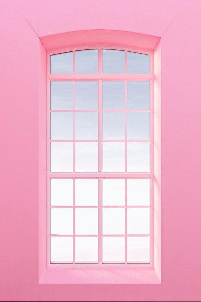View form window, pastel pearl pink walls 3d render