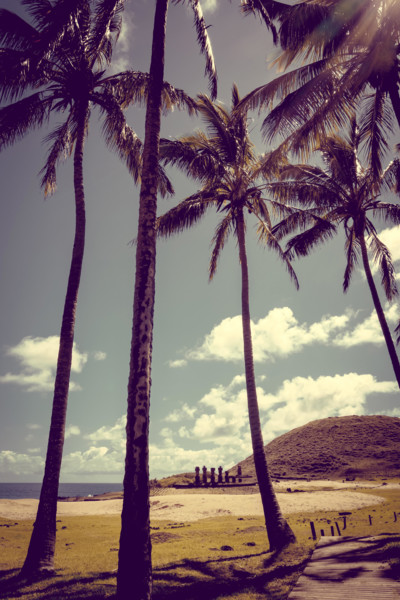 Anakena palm beach and Moais statues site ahu Nao Nao, easter island